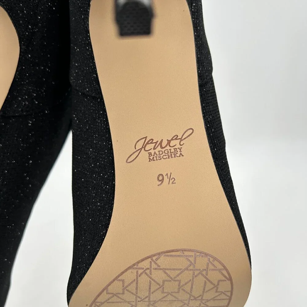 BADGLEY MISCHKA Jewel Black Sparkle Glitter Stretch Pointed Stiletto Booties 9.5